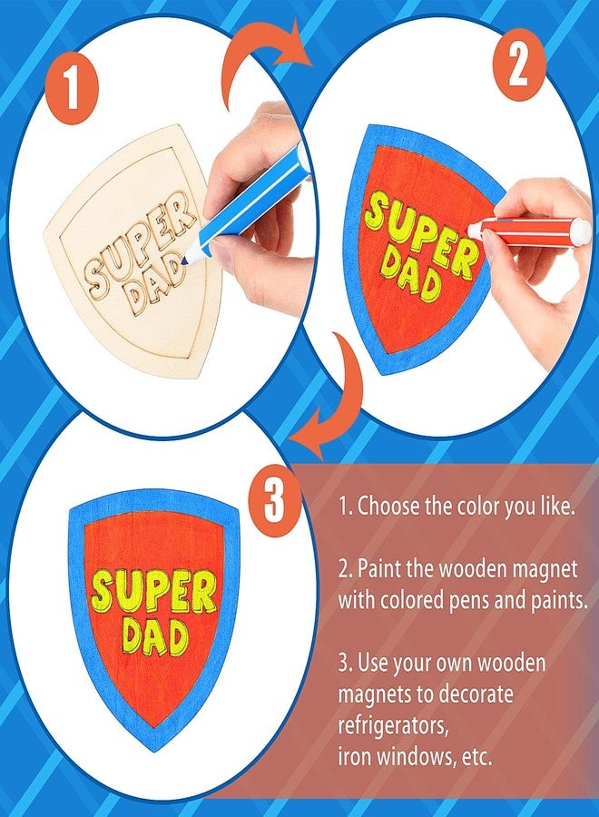 Kingdder 12 Pcs Father's Birthday Trophy Paint Craft Kits Color Your Own Dad Trophy Craft Kits Wood Fridge Magnet Gift Wooden Fun Art Painting Fridge Magnet for Dad Gift Family Party Decor - Image 3